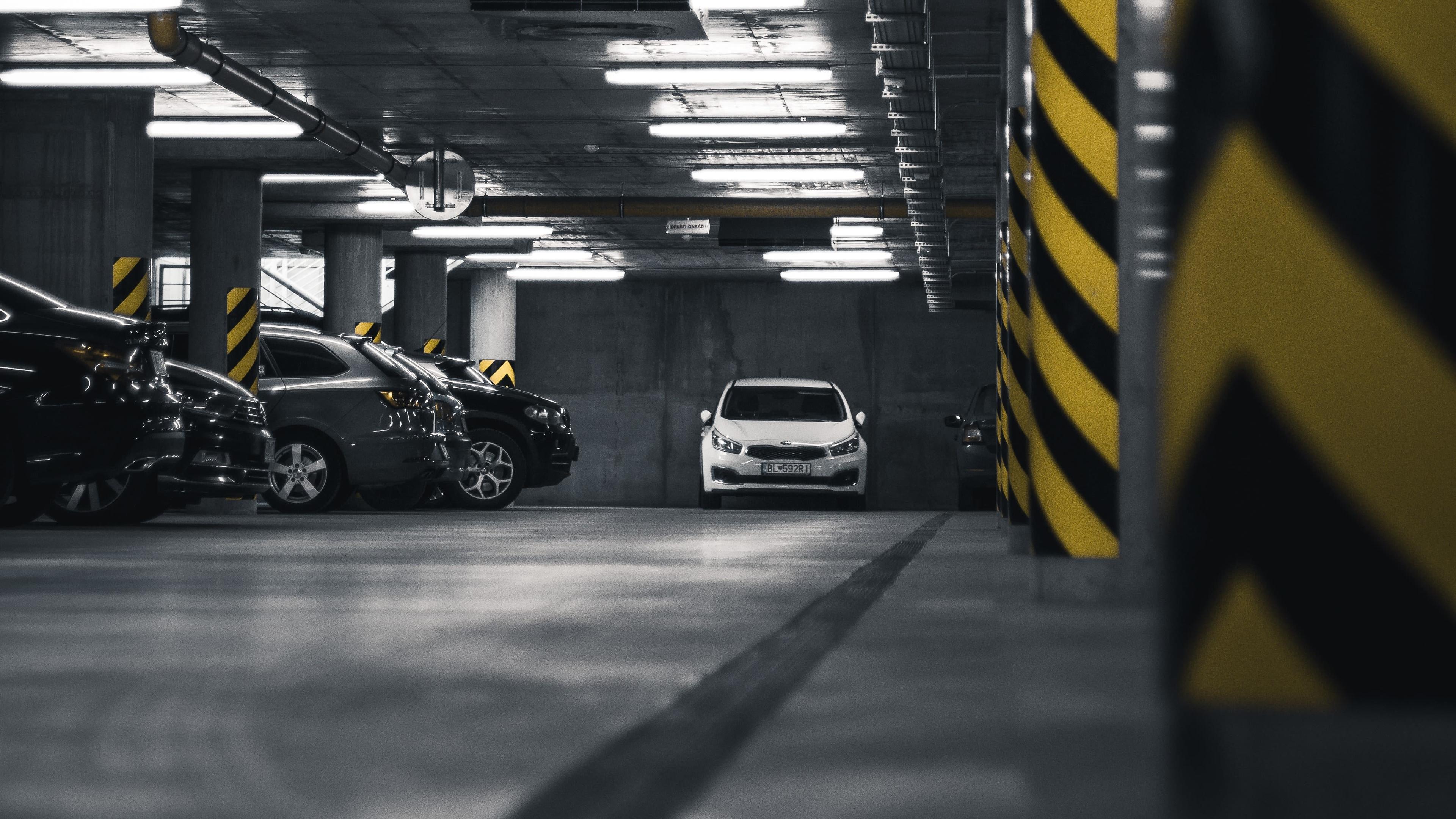 Car parked in a garage at the airport